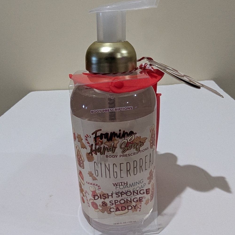 NEW Body Prescriptions Gingerbread Foaming Hand Soap with Dish Sponge an…